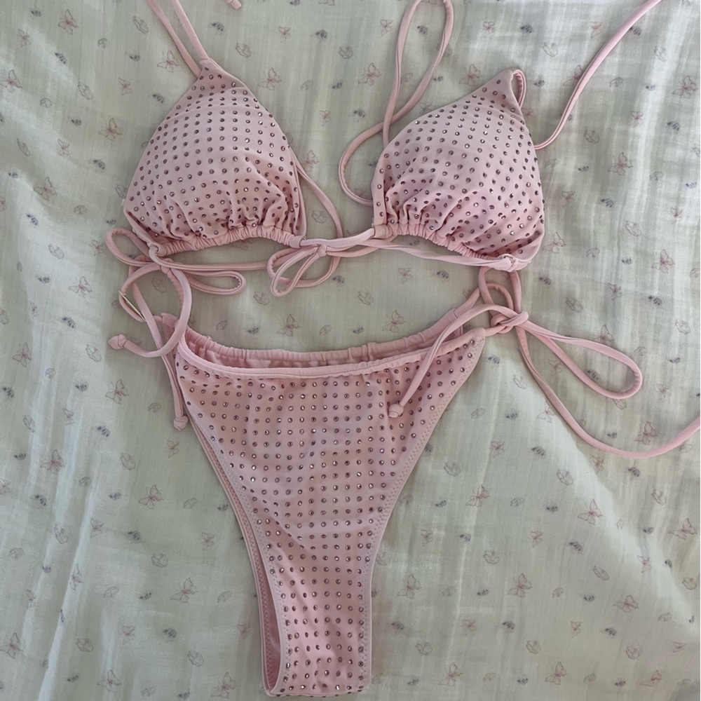 white fox swim pink rhinestone bikini set
